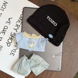 TOZO Doll Clothes Outfit Set, Hat T‑Shirt Pants Necklace Clothing for 20cm Cotton Dolls